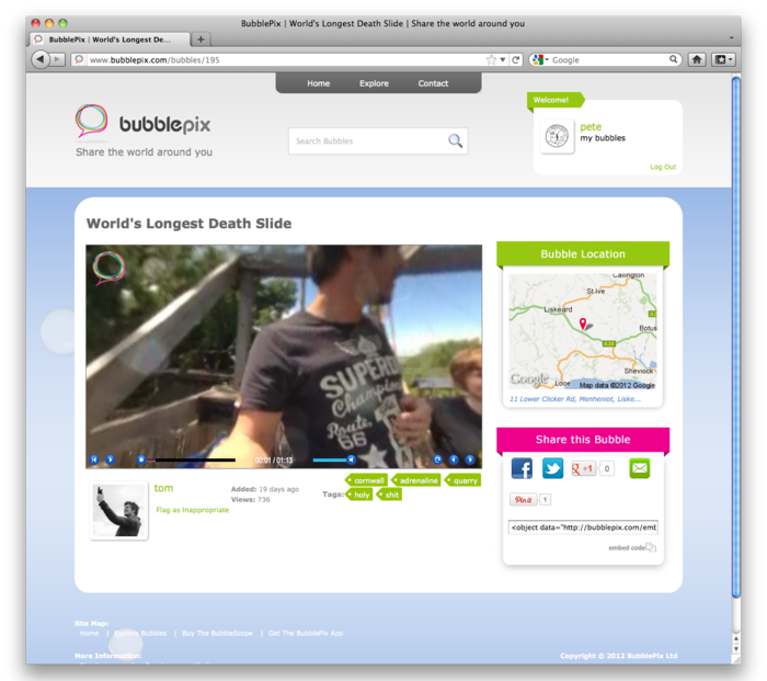 Your free account on bubblepix.com allows you to share your Bubbles easily. You can even embed them in your own website.