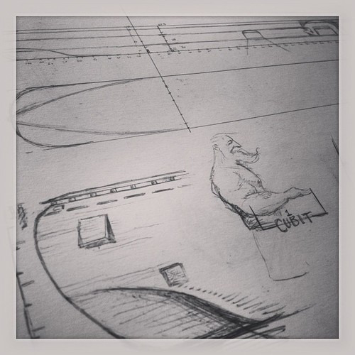 Early sketches determining dimensions and scale of ark as related through biblical text