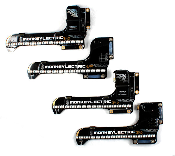 Un-mounted Monkey Light Pro prototype. 4 pieces insert inside the spokes and bolt together.