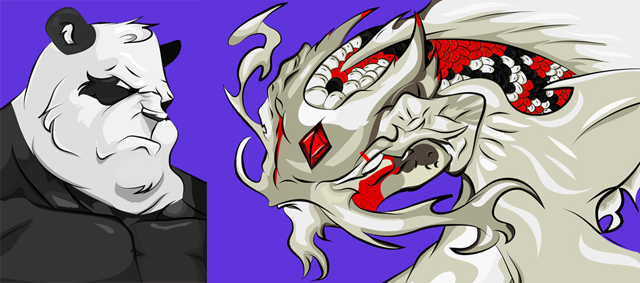Character concept designs (Panda & Master Koi)