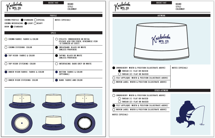 Our new bucket hat template. With your help we will be able to produce these and use the embroider and appliqué machines to apply artwork as shown on the right.
