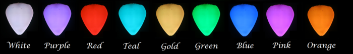 The 9 LED light colors available to Kickstarter backers