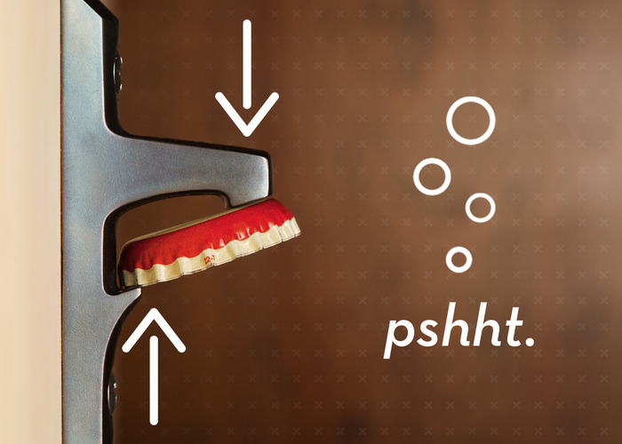 Stout applies pressure to opposite edges of the cap to create an optimal opening experience. Pshht. Can you hear it?