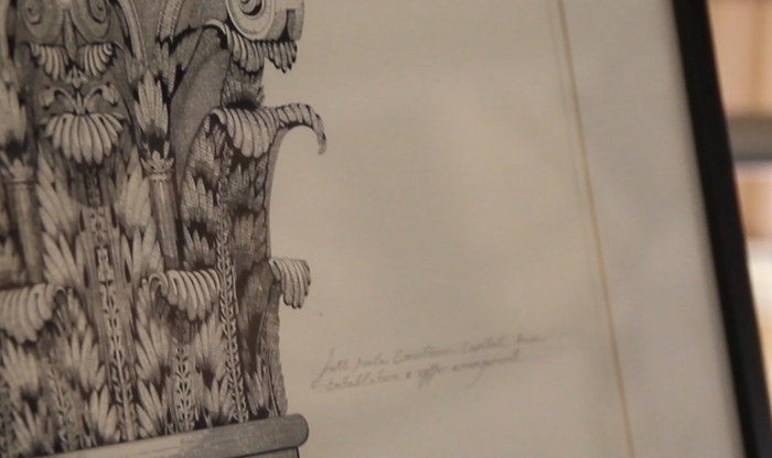 Close-up of previous Pen & Ink Drawing of a Corinthian Pillar