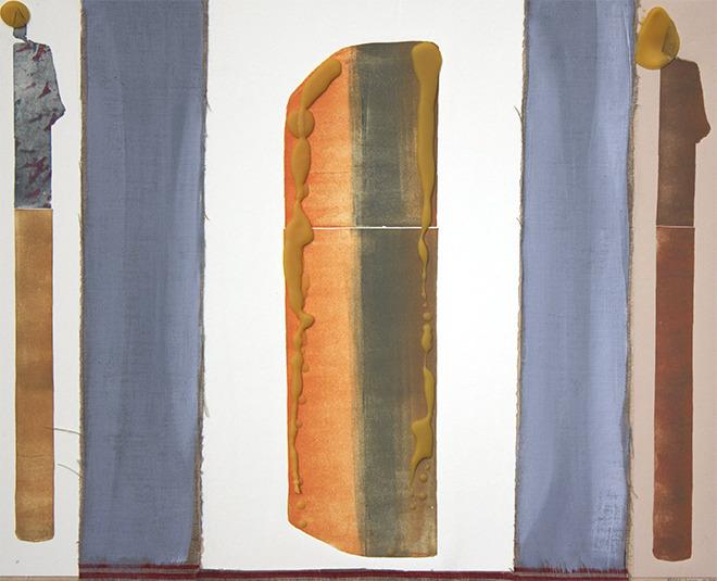 Candles and Ingot - Wax, acrylic, and relief prints on panel - 16''x20'' - $350