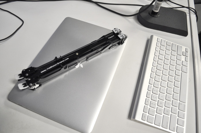 The Roost Collapsed w/ 13" MacBook Air. No Wider than your laptop, 1" x 1.5" x 13".