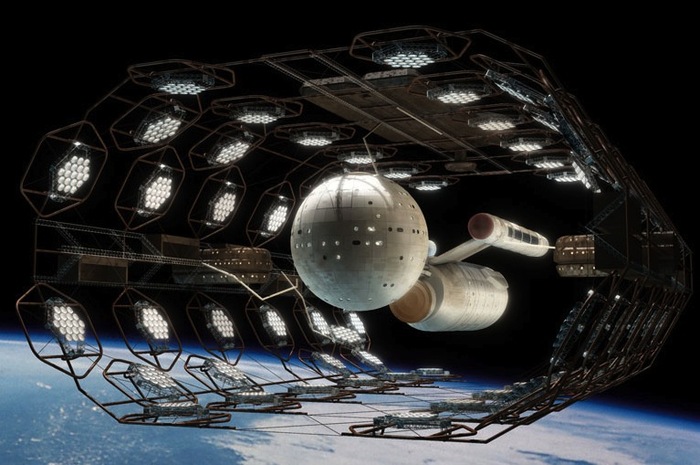 Somewhere between science fiction and science fact, humankind gets to the stars ("Daedalus-class" Star Trek/starship illus. Sean Robertson)
