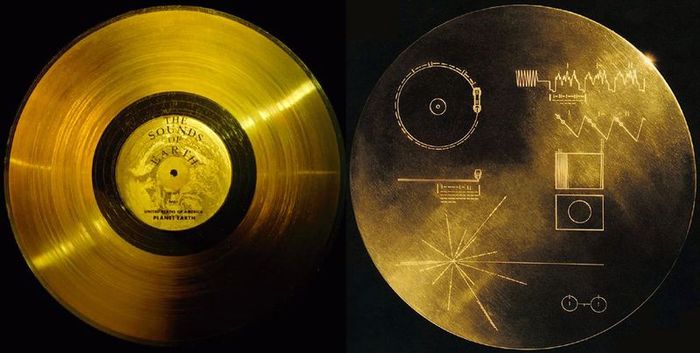 The gold record attached to NASA's Voyager spacecraft carrying a message for all humankind to whomever may find it in interstellar space.
