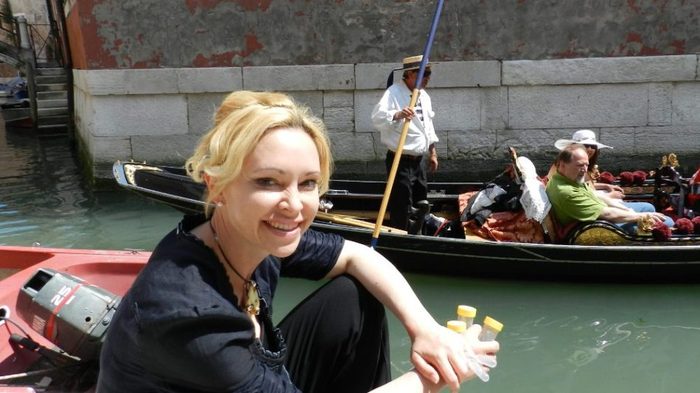 Dr. Rachel Armstrong practicing SCIENCE! aboard a (presently) more conventional ship.