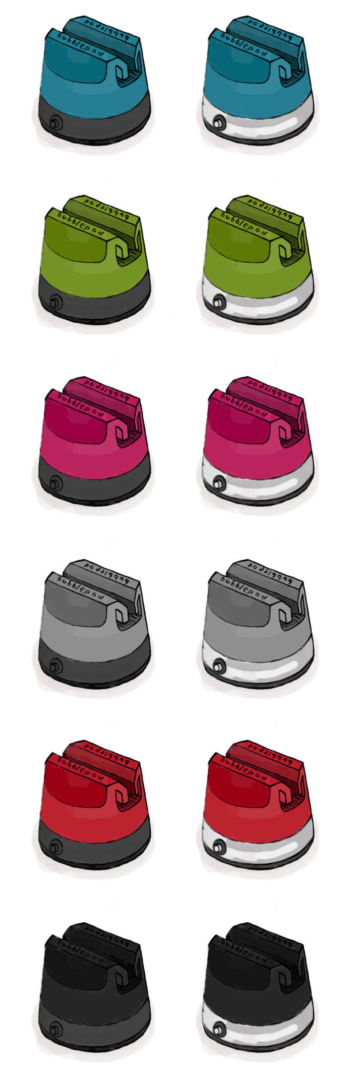Let us know what you think! White or Black Base? Blue, Green, Pink, Grey, Red or Black top? Be sure to let us know if you pledge!