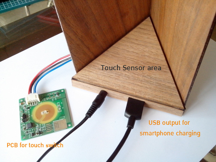 The "Arrow" lamp with lamp base attached with high power magnet and use as On/Off switch and USB. smartphone charger.