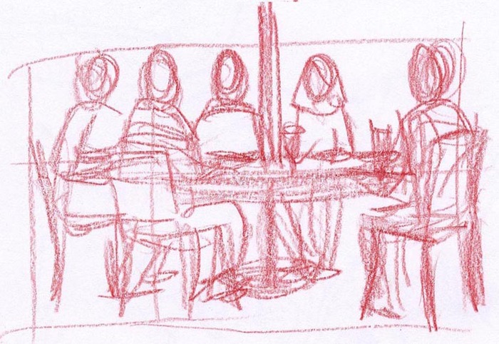 A memory test after making a mental note using my squares card of a table of diners