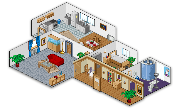 A bazillion of possible houses to explore, thanks to a genetic algorithm generating original flats everytime you play.