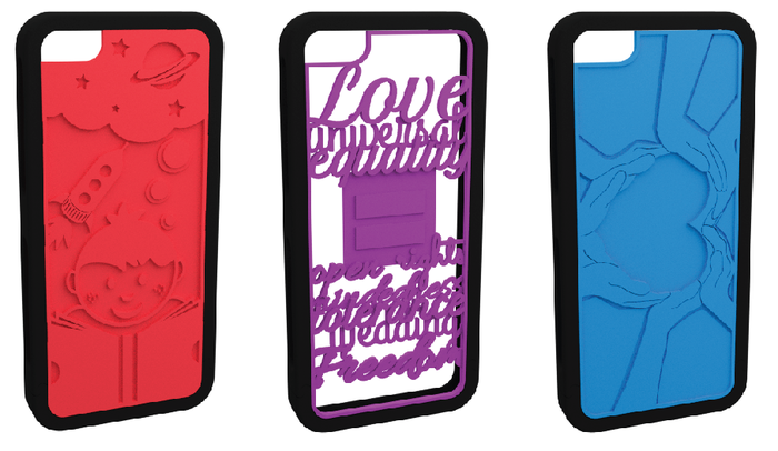 Sample cause designs. Proceeds to benefit Room to Read, Human Rights Campaign, and Kiva respectively (from left to right), even though we have no affiliation of any kind with those organizations. We just like them a lot.