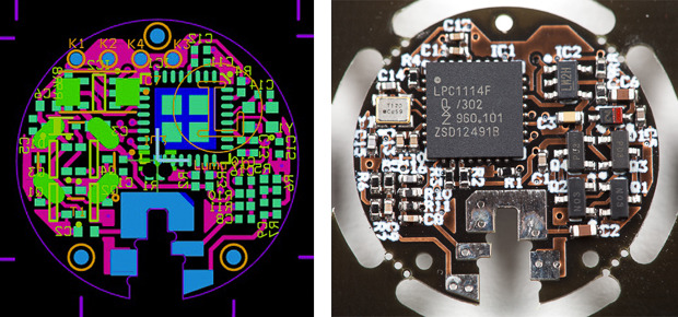Working prototype electronics, squezzed on less than a quater dollar coin size.