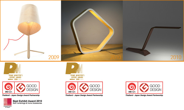 Awards from lamp designs (Thailand, Japan and Singapore 2009-2011)