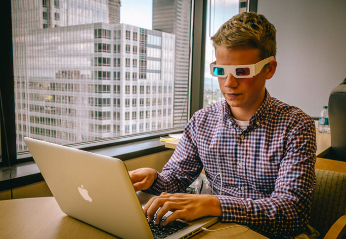 Peter testing Poppy footage with red/blue 3D glasses