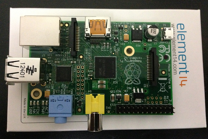 Here is one of our Raspberry Pi single-board computers, provided by Element14.