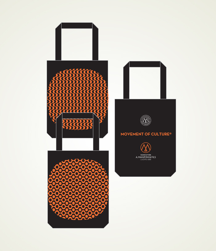 reward US$75 totebag orange on black Copacabana waves or bubbles one side A.Manzoni & Fils Logo other side, size 35cm(13.7 inches) high + 20cm(7.87 inches)handle, 37cm(14.5 inches) large
