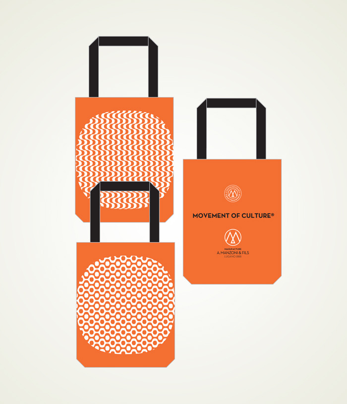 reward US$75 totebag white on orange Copacabana waves or bubbles one side A.Manzoni & Fils Logo other side, size 35cm(13.7 inches) high + 20cm(7.87 inches)handle, 37cm(14.5 inches) large