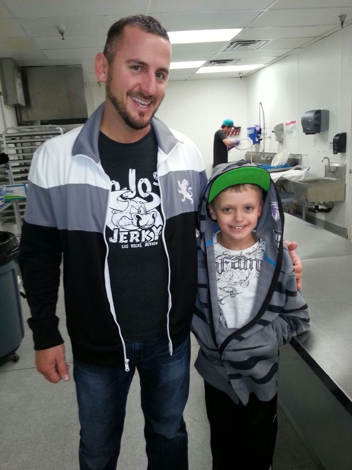Hans welcomes Nicholas and his father Sean in the lab. Hans gave Nicholas his first jerky starter kit and a lesson on Jerky 101. Nicholas was diagnosed with cancer, 8 months later his cancer was in remission