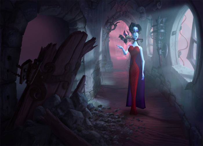Mona, our protaganist, explores a ruined part of Castle Warg with her new companion, Froderick the Bat in the short prequel to the graphic adventure, A Vampyre Story.