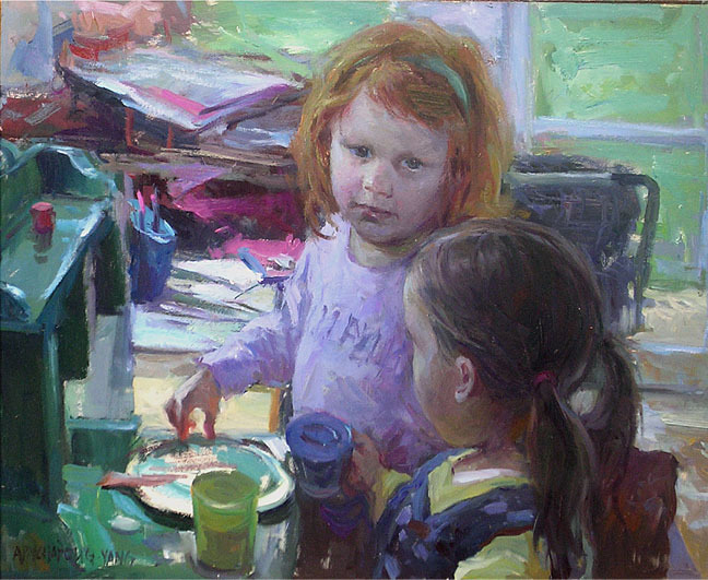 Playtime, oil on board, 16 x 20 ins.