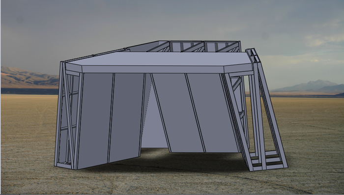 A CAD model of the wall, showing the internal structure (minus some cross braces).