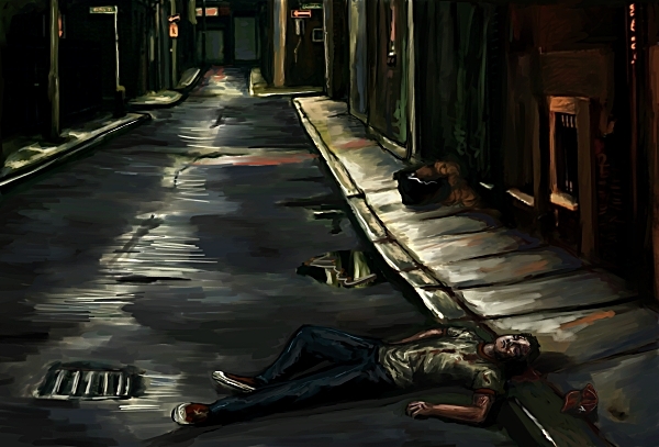Official "Living Legend" concept art --Mark, left for dead in an alley