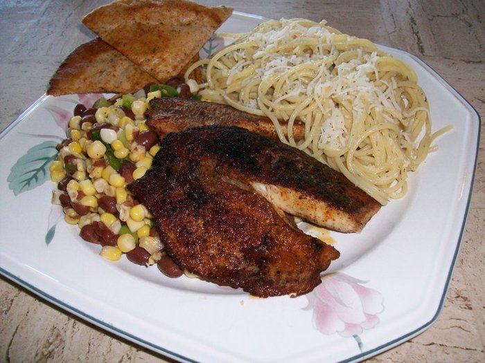 Blackened Talapia using the Blackening Spice. The Blackening spice can be used on all fish, poultry and meat.