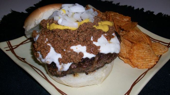 Coney Burger topped with Coney Sauce