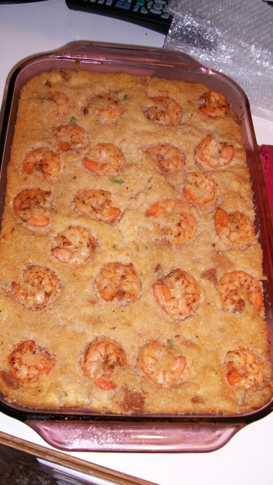Shrimp and Grits Dressing prepared using the Seafood Spice.