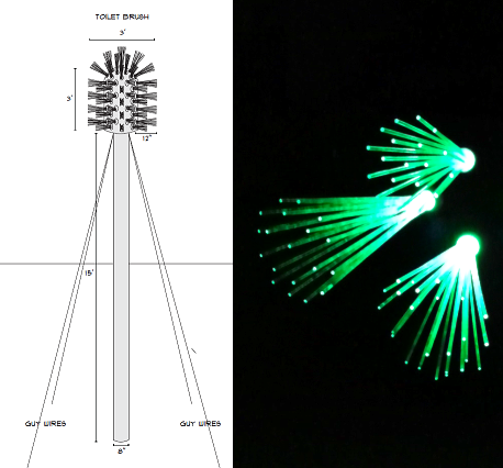 Twisted Bristles conceptual design and bristle bunch prototypes lit up.
