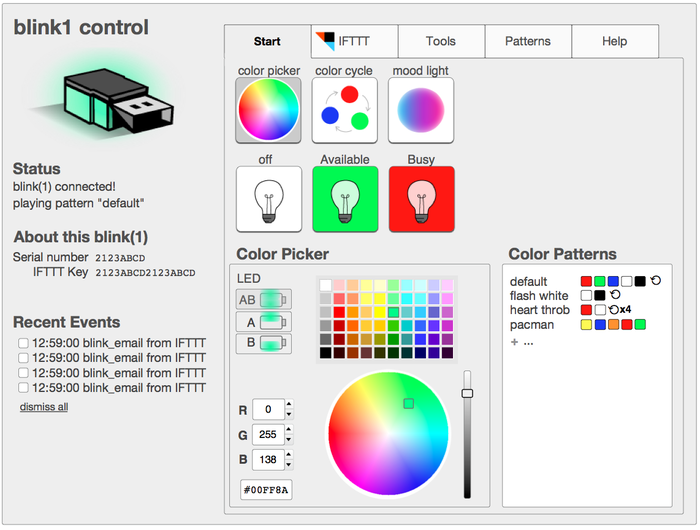screenshot of early blink1control mk2 concept