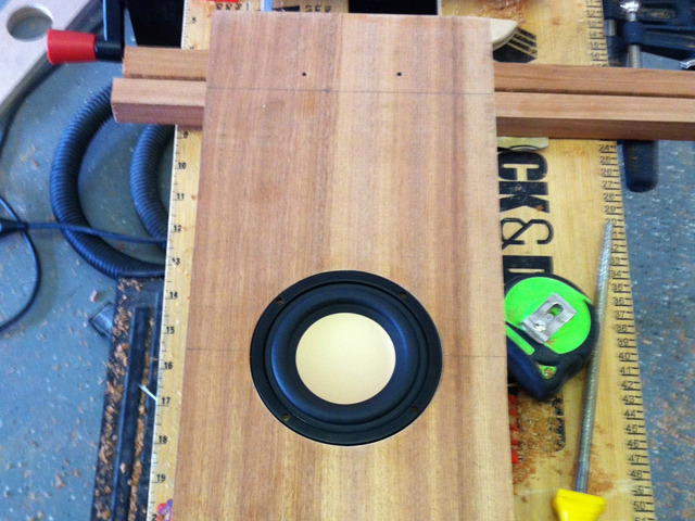 The Duo's original down-throw subwoofer. After many hours of debate, it was decided that we would scrap this mid-bass speaker and install an actual long-throw subwoofer.