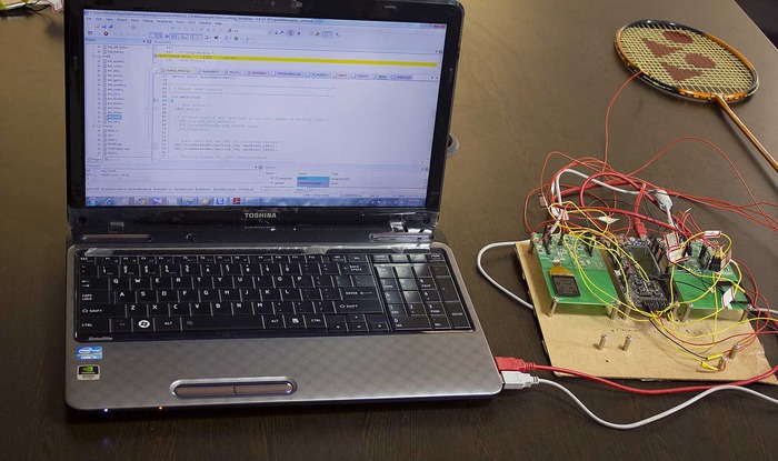 Big board with development environment and Accelerometer (embedded on badminton racket)