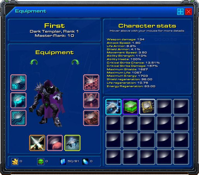 The character equipment screen.