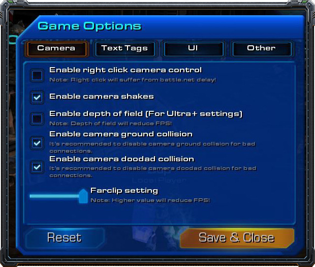 The game options menu.