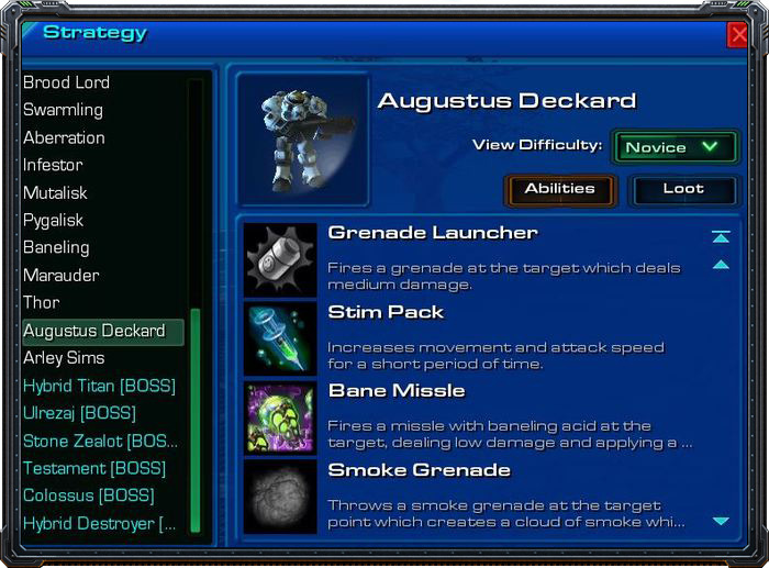 The strategy window displays ability information ...