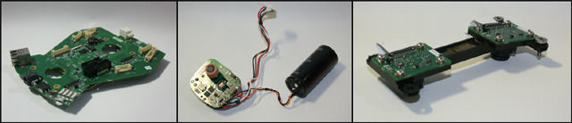 Key components of Fuel3D (left to right): main PCB, flash reflector module, stereo optics assembly