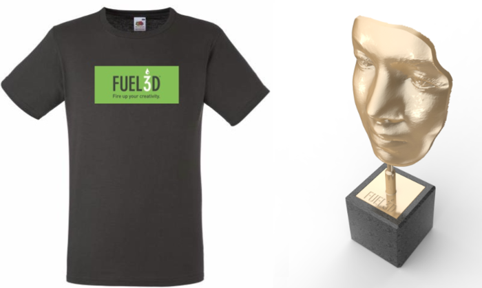 Fuel3D limited edition T-shirt and sculpture of Fuel3D face scan