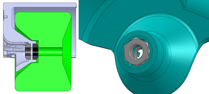 Wheel Shields mount using two custom nuts that form a "jam nut" to lock everything into place