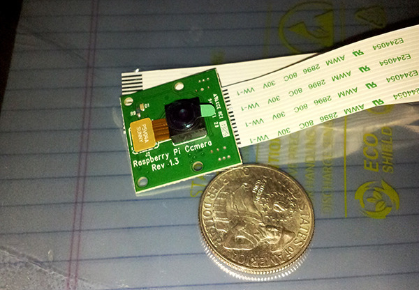 This is a Raspberry Pi 5-megapixel camera that can take still and 1080p HD video. This is one of the two cameras we'll be taking to space. This one will be focused on the spacecraft itself.