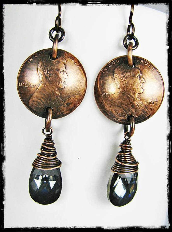 Reward for $20 pledge level-Beautiful Wire Wrapped Tear Drop Bead & Penny Earrings From Geisha Creations