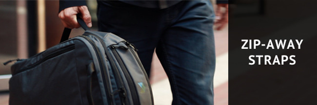 Rock the sleek duffel-style look by hiding the backpack straps in under 10 seconds.
