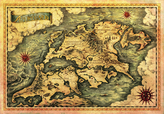 The worldmap of Azuregard. Created by Rebecca Catt and illustrated by Koya Takahashi