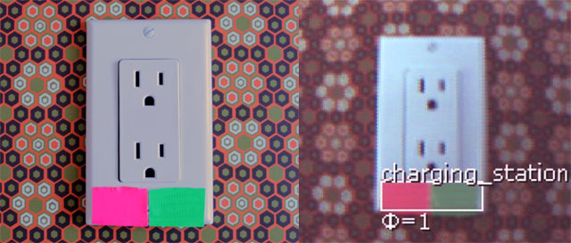 Simple color code (left), as Pixy sees it (right, shown via PixyMon)