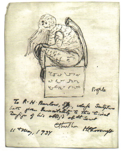 A sketch of Cthulhu by H. P. Lovecraft in 1934 (Source: Wikipedia)