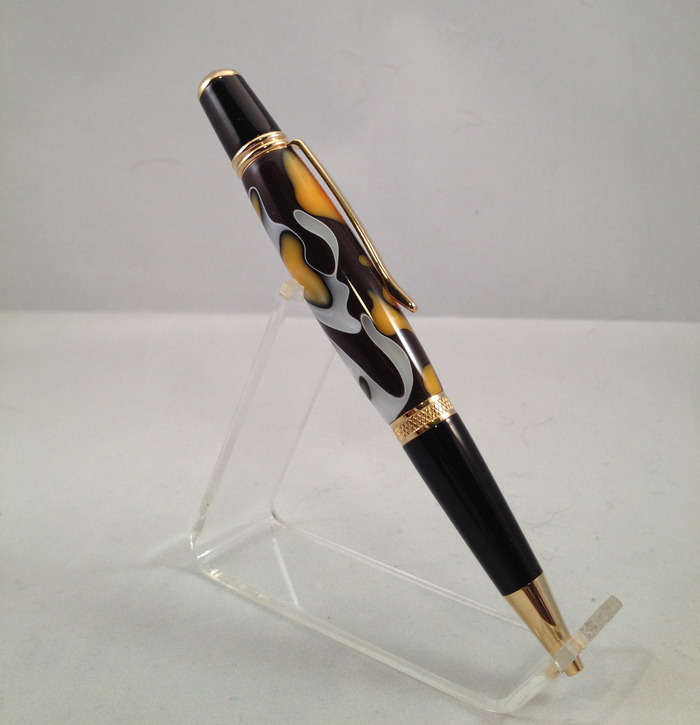 This is the Gatsby style pen with an acrylic body. Your pen will be made using one of the woods listed in the rewards..