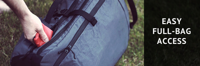 You have instant access to all your gear, from any angle - not just the stuff on the top - thanks to our full-length zips.